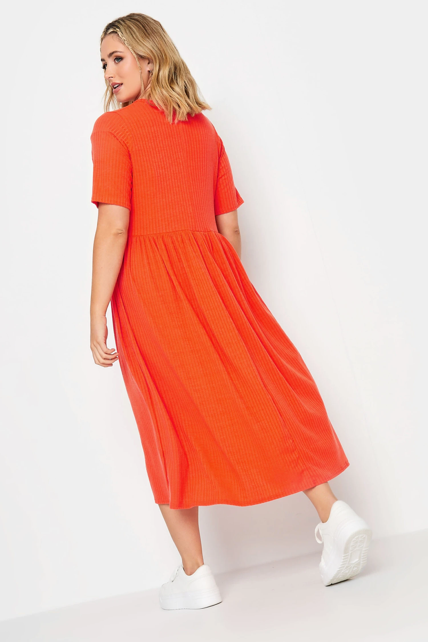 LIMITED COLLECTION Curve Orange Ribbed Peplum Midi Dress 3 LIMITED COLLECTION Curve Orange Ribbed Peplum Midi Dress - Image 3