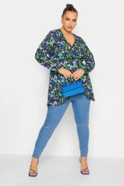 LIMITED COLLECTION Curve Blue Floral Print Wrap Top