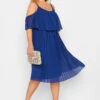 YOURS LONDON Curve Cobalt Blue Pleated Overlay Midi Dress