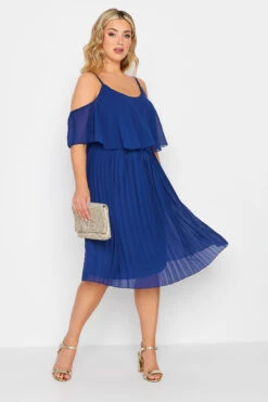 YOURS LONDON Curve Cobalt Blue Pleated Overlay Midi Dress