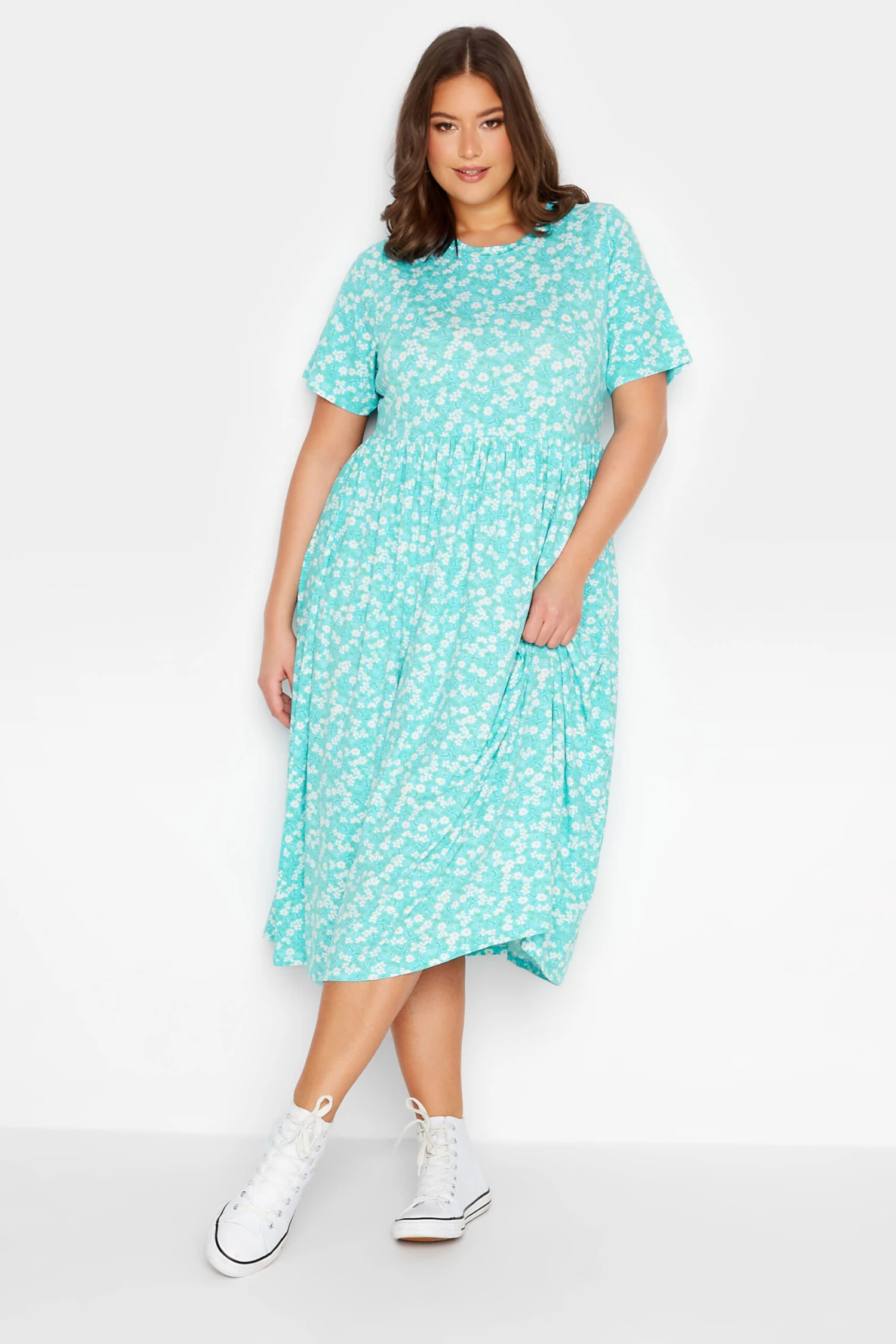 YOURS Curve Light Blue Floral Disty Print Smock Dress 1 YOURS Curve Light Blue Floral Disty Print Smock Dress