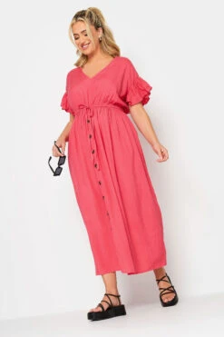 LIMITED COLLECTION Curve Coral Pink Frill Sleeve Cotton Maxi Dress