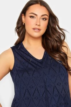 YOURS Curve 2 PACK Navy Blue Broderie Swing Vest Top -Saga Dresses Shop c2142743 1c72 47 320742 D