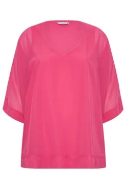 YOURS LONDON Curve Bright Pink Chiffon Cape Blouse -Saga Dresses Shop c2489d05 1331 4f 162078 X