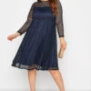YOURS LONDON Curve Navy Blue Lace Midi Skater Dress