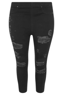 YOURS FOR GOOD Curve Black Extreme Ripped Stretch Cropped JENNY Jeggings -Saga Dresses Shop c2e97b9f b1b2 4c 144368 F