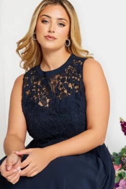 YOURS LONDON Curve Dark Blue Lace Front Chiffon Maxi Dress -Saga Dresses Shop c2ef27c9 9dc3 44 161889 D