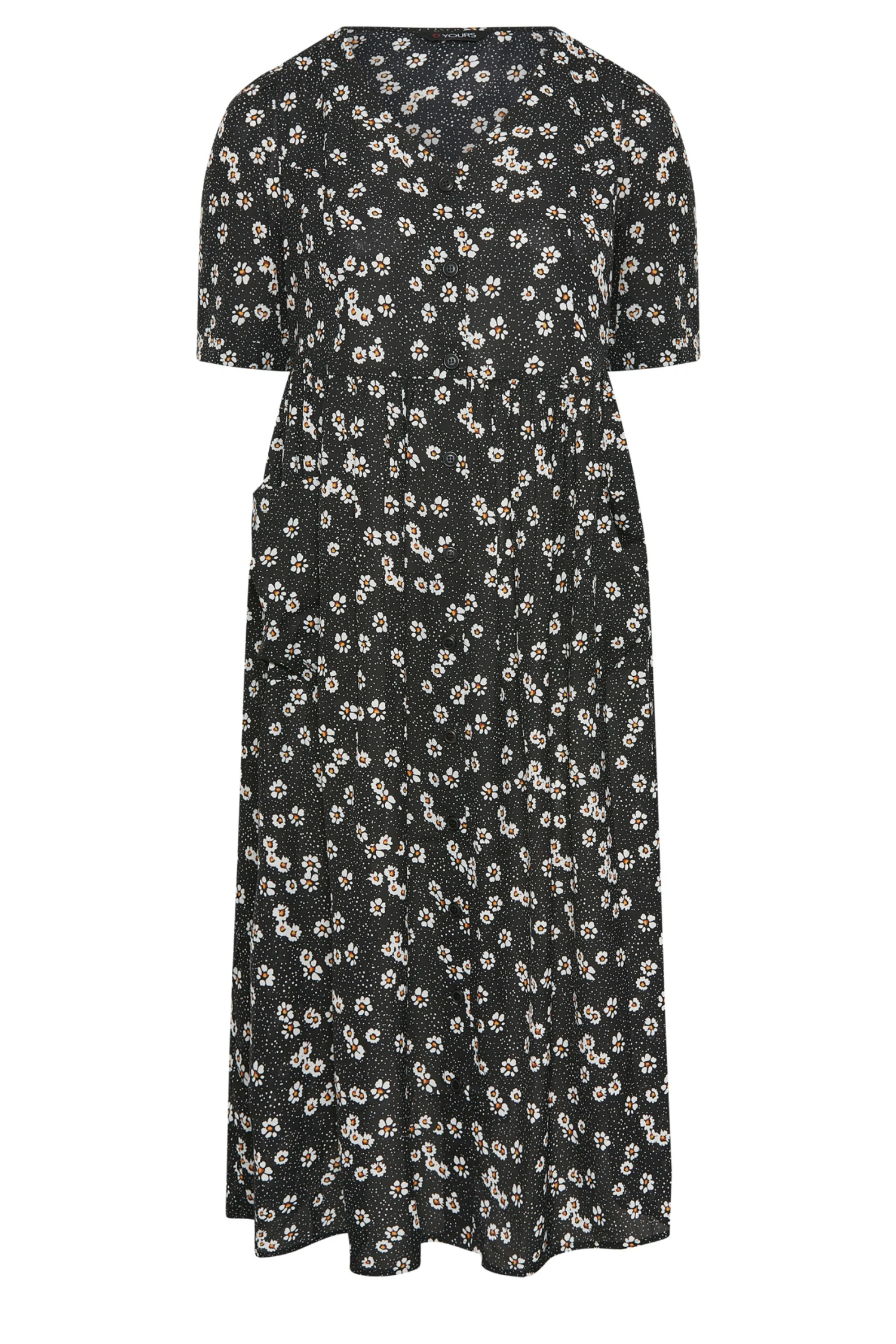 YOURS Curve Black Daisy Print Smock Dress 5 YOURS Curve Black Daisy Print Smock Dress - Image 5