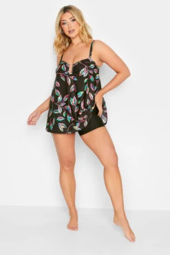 YOURS Curve Black Tropical Print Tankini Top -Saga Dresses Shop c38a215f 9434 4e 150312 F