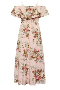 YOURS LONDON Curve Light Pink Floral Bardot Ruffle Maxi Dress -Saga Dresses Shop c39e96d6 cea3 43 161954 Y