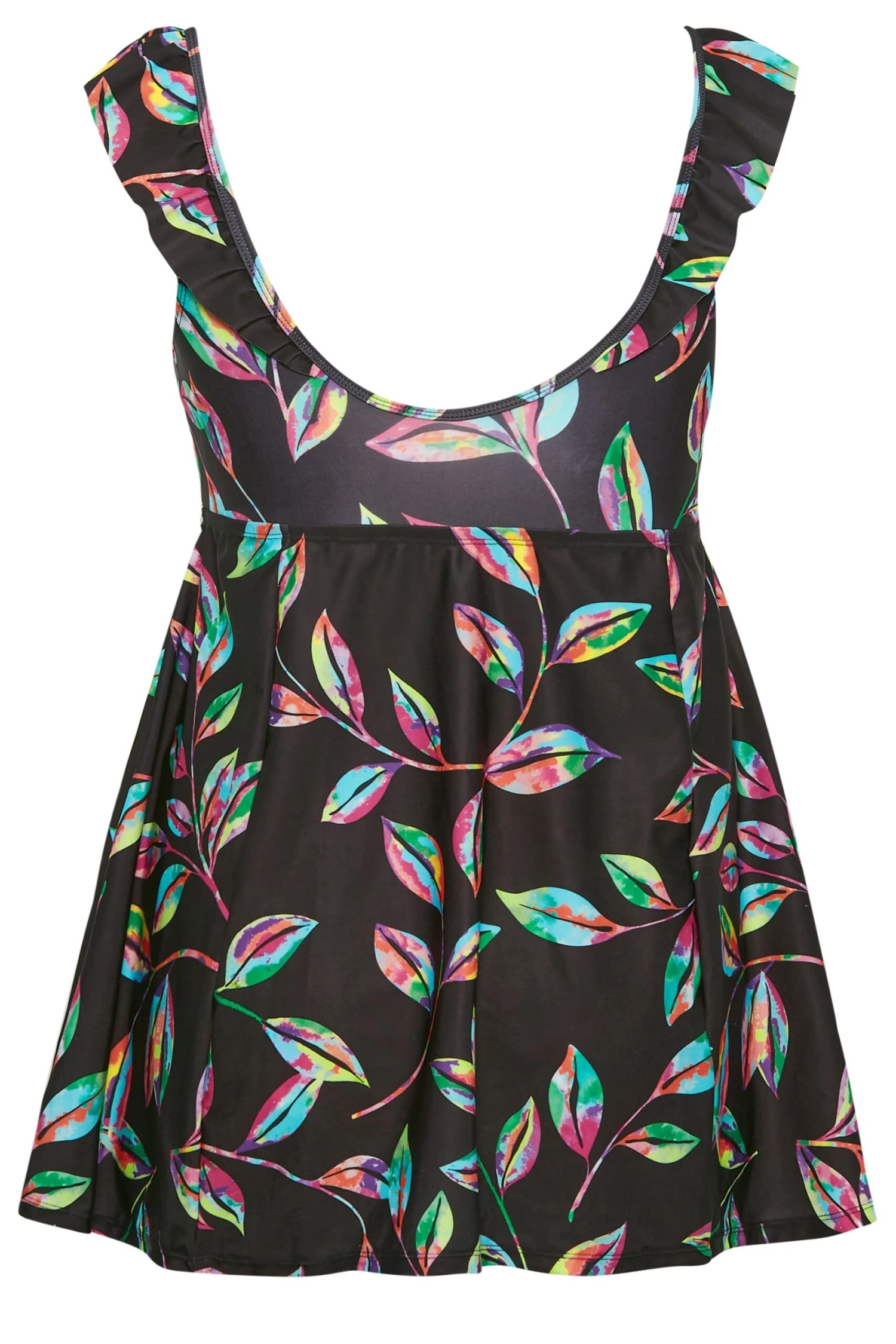 YOURS Curve Black Tropical Print Frill Swimdress 7 YOURS Curve Black Tropical Print Frill Swimdress - Image 7