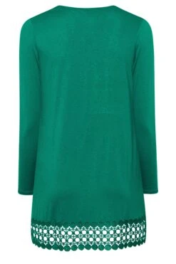 YOURS Curve Green Crochet Trim Long Sleeve Tunic Top -Saga Dresses Shop c48d5288 07b0 42 320341 Y