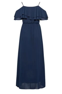 YOURS LONDON Curve Navy Blue Bardot Ruffle Maxi Dress -Saga Dresses Shop c4e953cf 1161 46 161879 Y