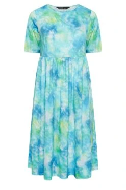 LIMITED COLLECTION Curve Blue Tie Dye Midaxi Smock Dress 10 LIMITED COLLECTION Curve Blue Tie Dye Midaxi Smock Dress -Saga Dresses Shop c5193833 3940 45 215783 X