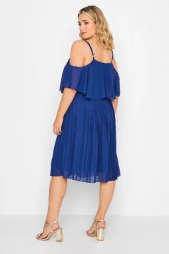YOURS LONDON Curve Cobalt Blue Pleated Overlay Midi Dress -Saga Dresses Shop c5c26146 3862 4e 162120 D