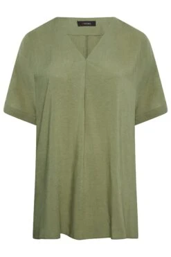 YOURS Curve Khaki Green Marl V-Neck Top -Saga Dresses Shop c5ee86a5 3f3a 45 174269 X