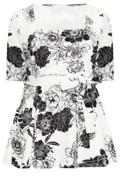 YOURS LONDON Curve White Floral Print Peplum Top -Saga Dresses Shop c5f83498 3de4 45 162080 X