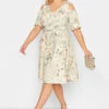 YOURS LONDON Curve Sage Green Floral Cold Shoulder Skater Dress