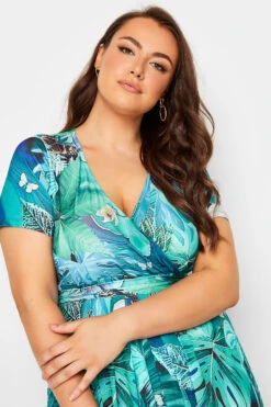 YOURS Curve Blue Leaf Print Wrap Neck Dress 8 YOURS Curve Blue Leaf Print Wrap Neck Dress -Saga Dresses Shop c77fff8e 0539 40 302294 D