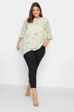 YOURS LONDON Curve Light Green Floral Tunic Top