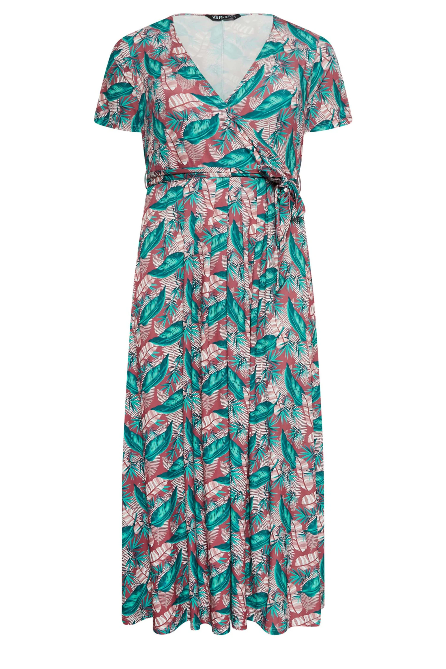 YOURS Curve Pink Leaf Print Maxi Wrap Dress 5 YOURS Curve Pink Leaf Print Maxi Wrap Dress - Image 5
