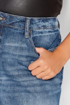 YOURS FOR GOOD Curve Mid Blue Extreme Distressed MOM Jeans -Saga Dresses Shop ca58f06c ad71 4b 142653 D