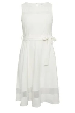 YOURS LONDON Curve White Mesh Panel Bridal Skater Dress -Saga Dresses Shop cb98600f 09be 41 162039 X