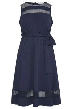 YOURS LONDON Curve Navy Blue Mesh Panel Skater Dress -Saga Dresses Shop cb98c3c7 565a 43 162038 X