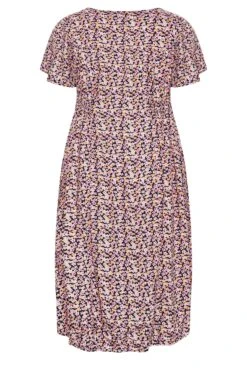 YOURS Curve Black & Pink Ditsy Print Tea Dress