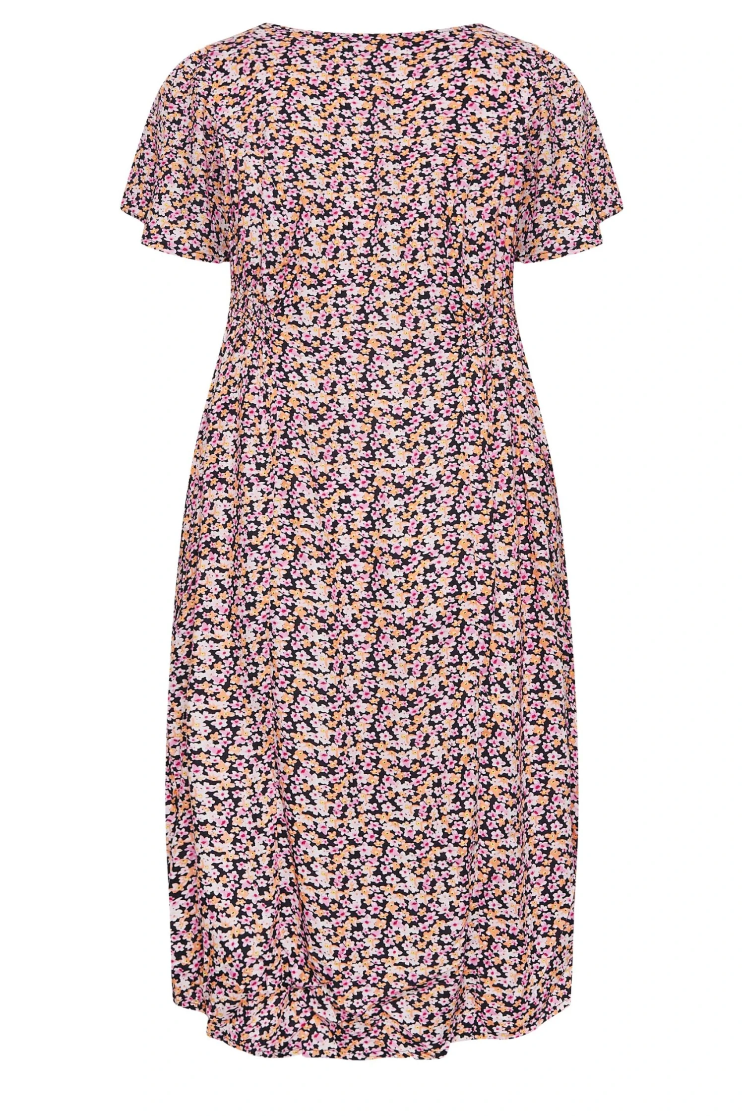 YOURS Curve Black & Pink Ditsy Print Tea Dress 1 YOURS Curve Black & Pink Ditsy Print Tea Dress