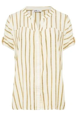 YOURS Curve Ivory White Stripe Print Button Through Shirt -Saga Dresses Shop cdbabb14 422e 4a 330033 X