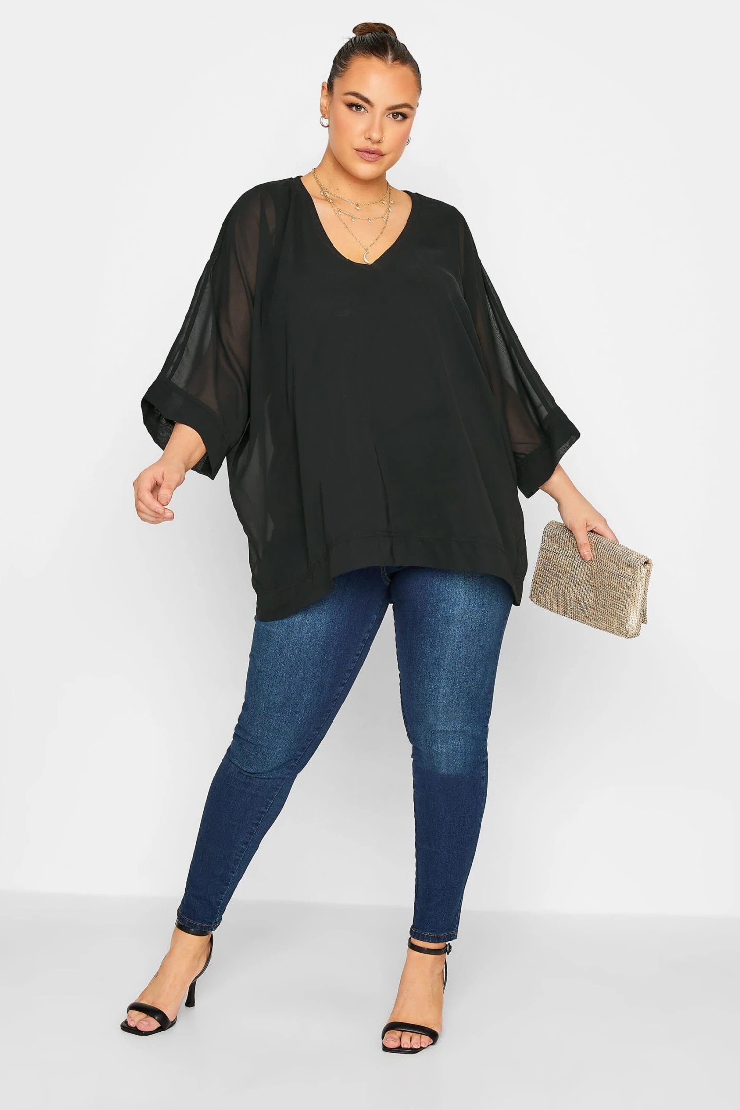 YOURS LONDON Curve Black Chiffon Cape Blouse 1 YOURS LONDON Curve Black Chiffon Cape Blouse