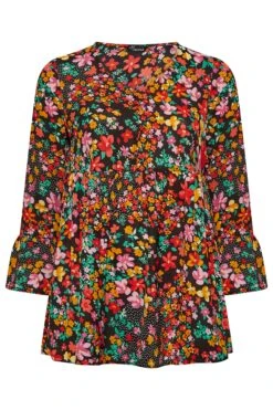 LIMITED COLLECTION Curve Black & Pink Floral Print Blouse -Saga Dresses Shop ce343ea4 7ec9 42 215404 X