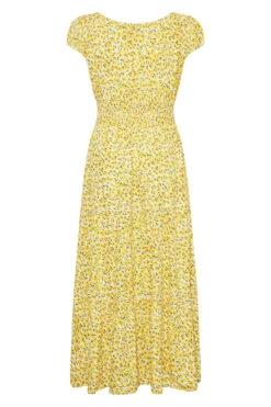 Curve Yellow Floral Print Bardot Maxi Dress -Saga Dresses Shop ce4ff0c9 cf23 42 137100 Y