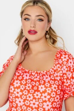 LIMITED COLLECTION Curve Pink Retro Floral Print Top -Saga Dresses Shop cecc3727 0ee6 4a 215749 D