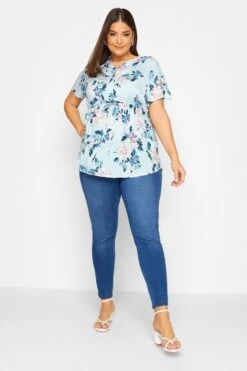 YOURS Curve Blue Floral Short Sleeve Shirt