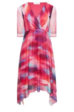 YOURS LONDON Curve Pink Abstract Print Mesh Wrap Dress -Saga Dresses Shop cfcaa92c 991b 49 162121 X