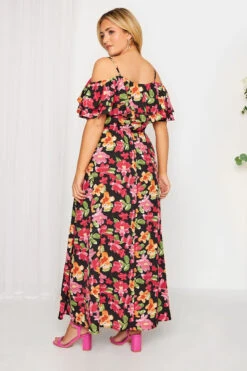 YOURS LONDON Curve Black Floral Bardot Ruffle Maxi Dress -Saga Dresses Shop cfd0cc24 1e9d 44 161956 D