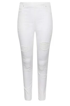 YOURS Curve White Stretch Extreme Ripped JENNY Jeggings -Saga Dresses Shop cfec9ced 067f 40 143284 X
