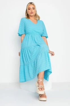 LIMITED COLLECTION Curve Aqua Blue Textured Tiered Smock Dress