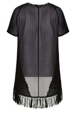 YOURS Curve Black Chiffon Short Sleeve Fringe Hem Top -Saga Dresses Shop d099e35e 1ae0 4e 301031 Y