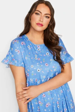 LIMITED COLLECTION Curve Blue Ditsy Print Frill Sleeve Maxi Dress -Saga Dresses Shop d09ebba3 071d 41 215604 D