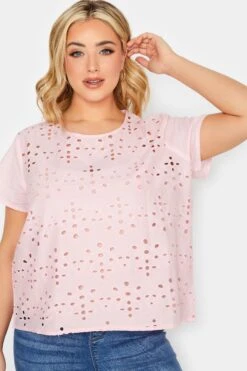 PixieGirl YOURS PETITE Curve Light Pink Broderie Anglaise Short Sleeve Top -Saga Dresses Shop d14cd94c d51b 4b 174468 D