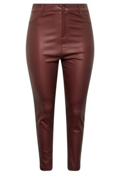 YOURS Curve Burgundy Red Coated Skinny Stretch AVA Jeans -Saga Dresses Shop d188bb11 6339 4e 143052 X