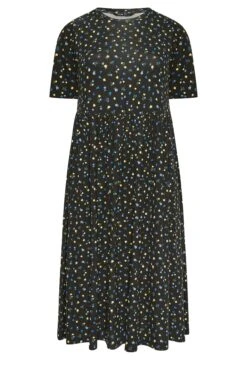 YOURS Curve Black Ditsy Floral Smock Dress -Saga Dresses Shop d2bb3500 d00c 48 302231 X
