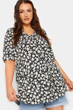 YOURS Curve Black Floral Ditsy Top -Saga Dresses Shop d2f59095 302a 40 320978 D