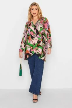 LIMITED COLLECTION Curve Pink Abstract Print Wrap Top