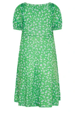 YOURS PETITE Curve Green Daisy Print Ruched Front Dress