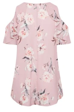 YOURS LONDON Curve Pink Floral Frill Cold Shoulder Top -Saga Dresses Shop d3fdd0c4 b712 47 162157 Y