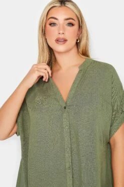YOURS Curve Khaki Green Button Through Shirt -Saga Dresses Shop d4539a5d fc1b 4f 174325 C